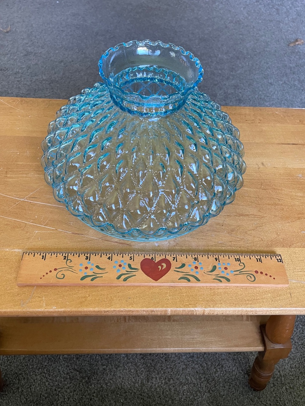 Blue Glass 10” Lamp Shade Diamond Quilt Fits Old Oil/Electric Lamp